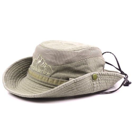 2019 New Men Women's Climbing Hat  Anti-UV Sun protection Outdoor Wide Brim Side Snap Chin Cord Fishing Hiking Cap A